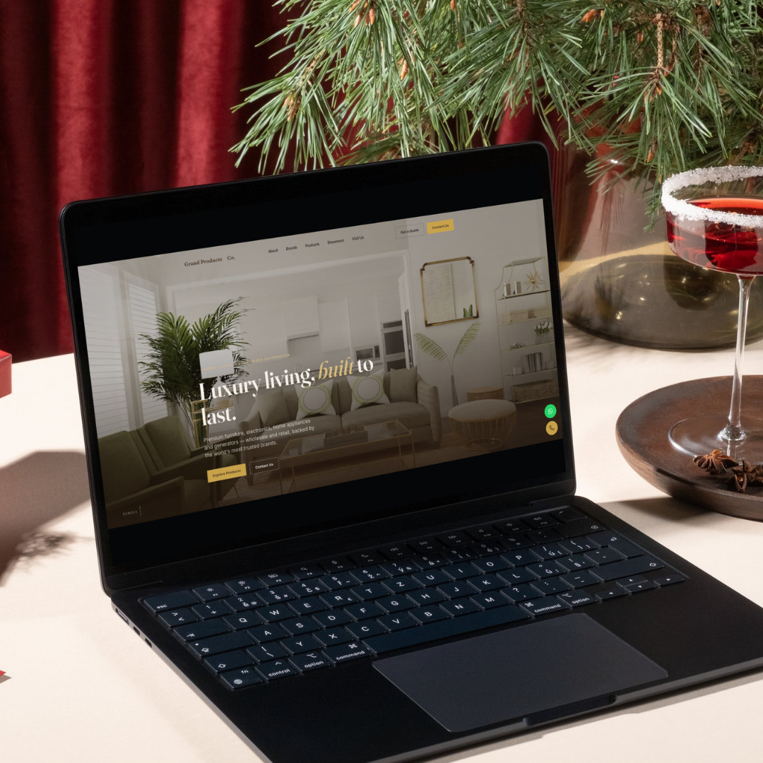Grand Products Company website screenshot showing furniture homepage